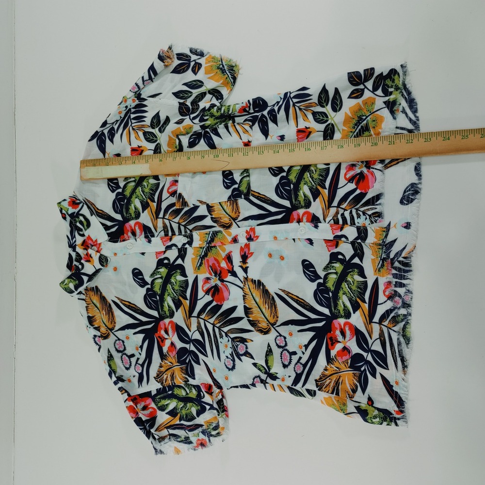 Philosophy Republic Floral Print‎ Frayed Hem Button Up Shirt Top Size M - Picture 6 of 9